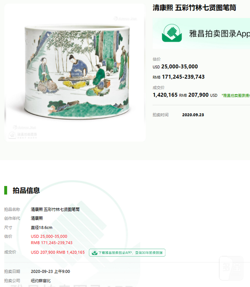 清康熙 “木石居”款五彩唐明皇游月宫图笔筒 - 图21